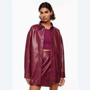 Aritzia Wilfred Pelli Faux Leather Button Down Shirt Jacket small red